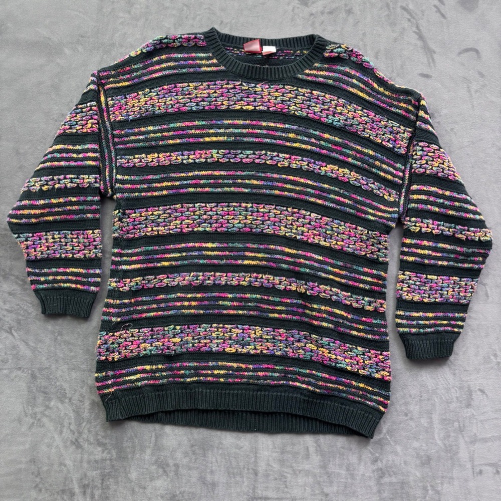 Vintage Liz & Co 100% Cotton Multi Color Striped Textured Sweater Mens Large USA